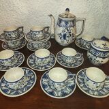 Ancien service à café en Faïence Henriot Quimper à décor floral et élégant bleu