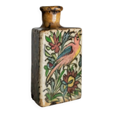 Bouteille en terre cuite multicolore de la dynastie Qajar en Iran, 19e siècle – Peinte à la main, pièce décorative unique