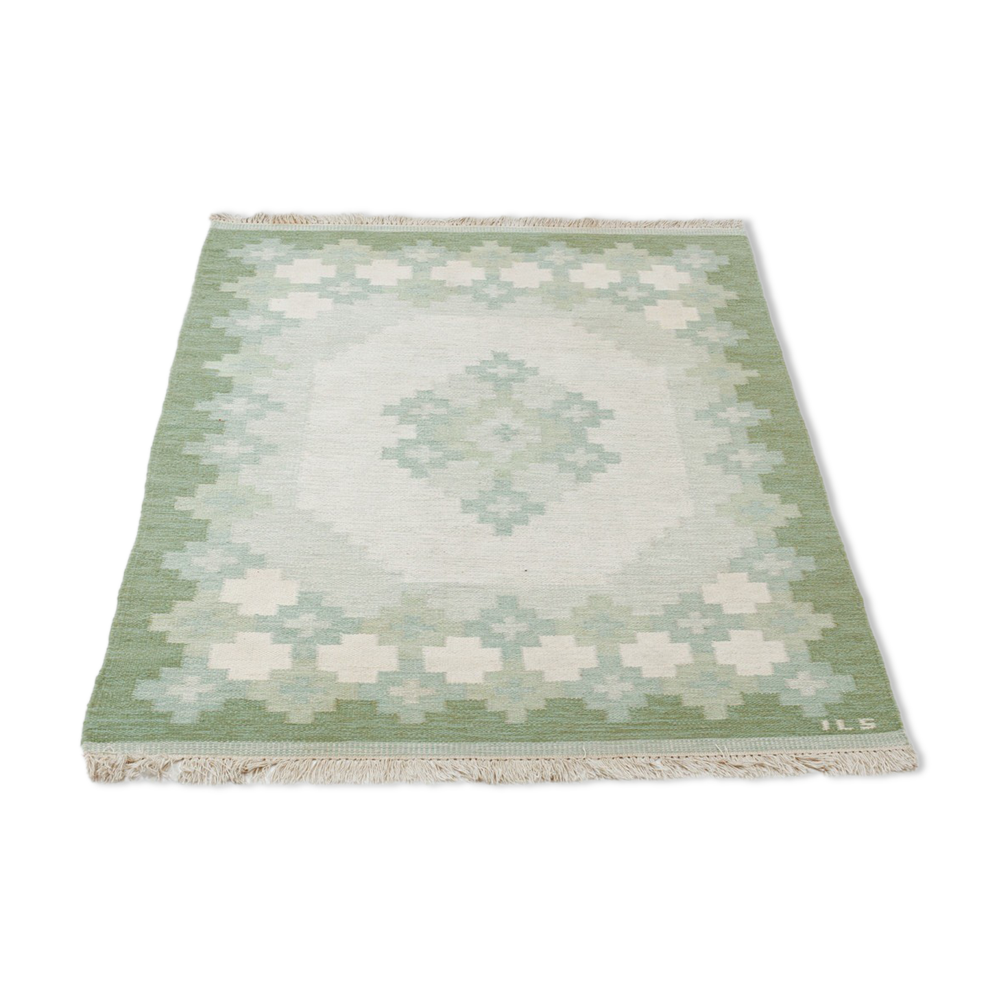 Swedish flat wave carpet Teppich in green, 1960s