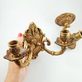 Set of 2 old candlestick sconces in bronze