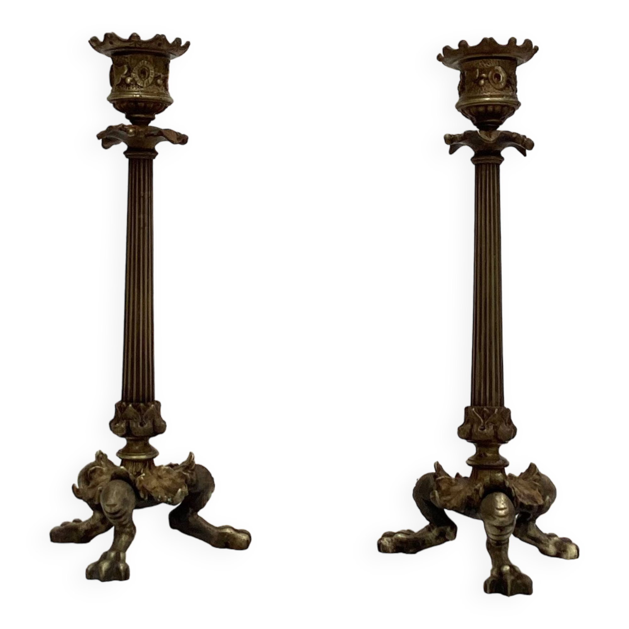 Old pair of bronze candlesticks