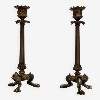 Old pair of bronze candlesticks