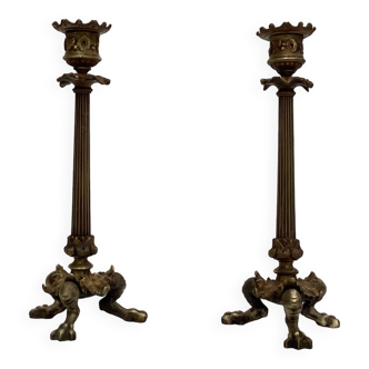 Old pair of bronze candlesticks