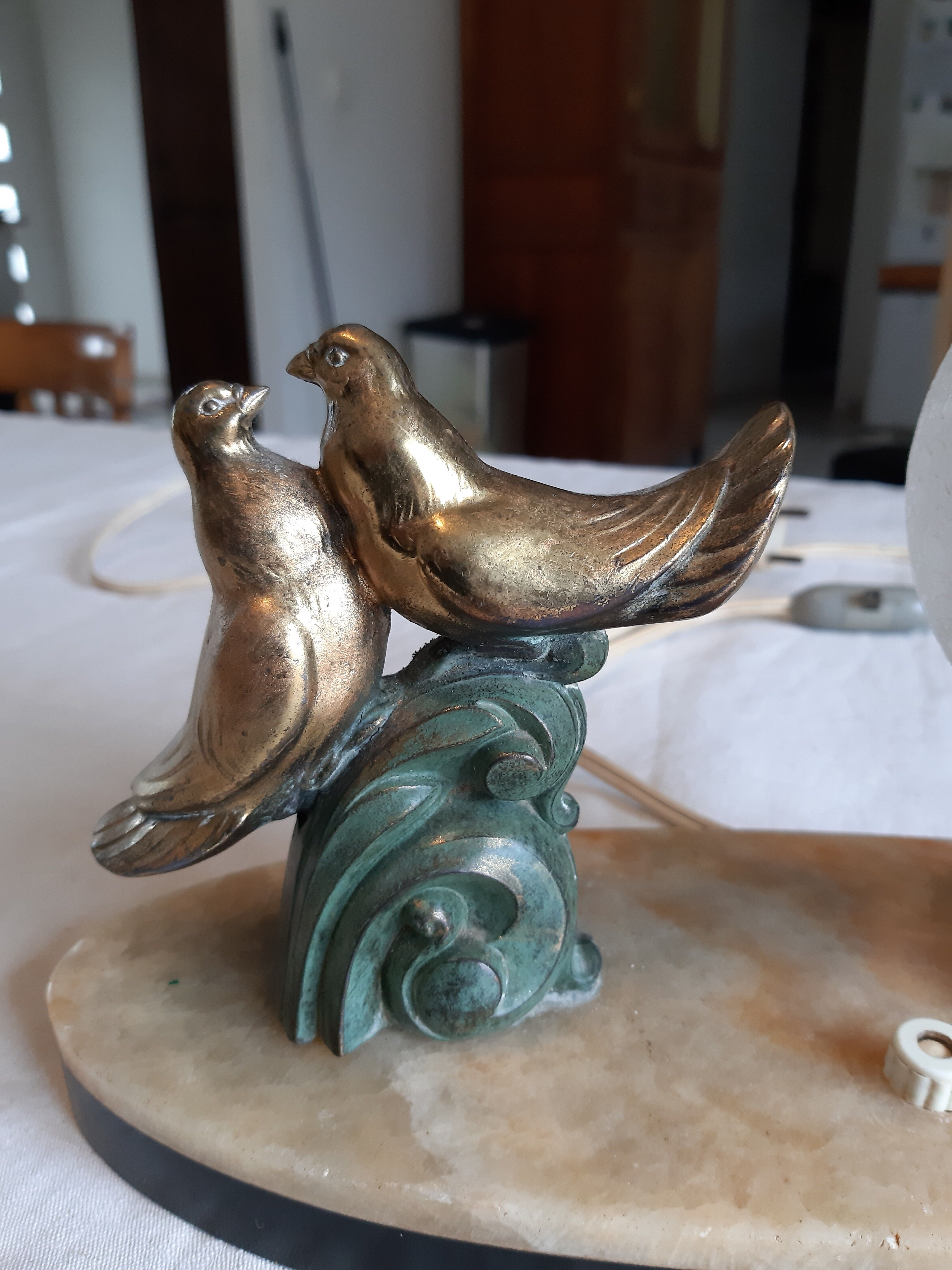 Lamp marble metal golden frosted glass 1940