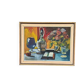 Huile sur toile originale suédoise – « Livre et fleurs » par Eyvind Olesen – cadre vintage