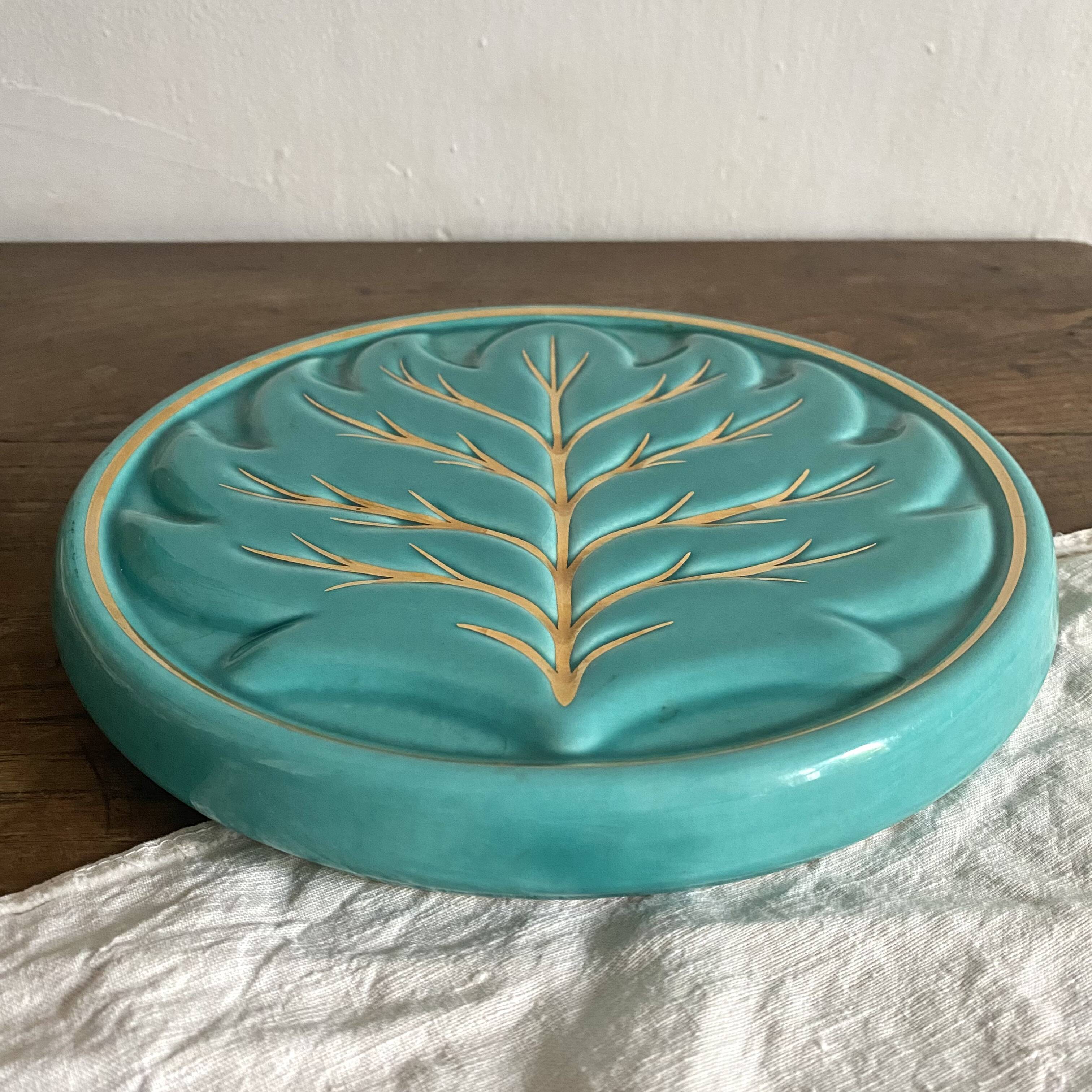 Turquoise and gold leaf slip trivet