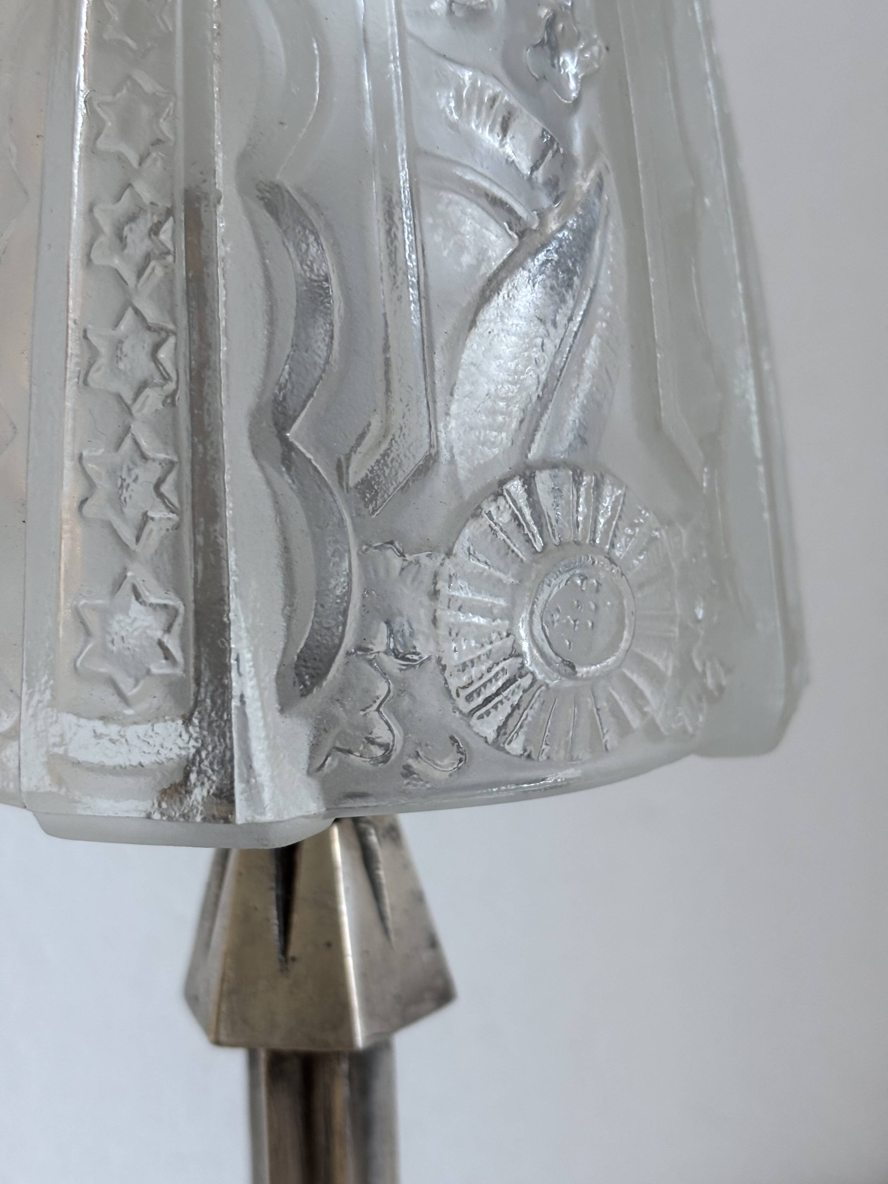 Art Deco table lamp from the 1920s–1930s — Tree trunk base in nickel metal