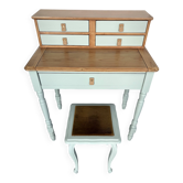 Dressing table/renovated desk and velvet stool, a modern, natural touch