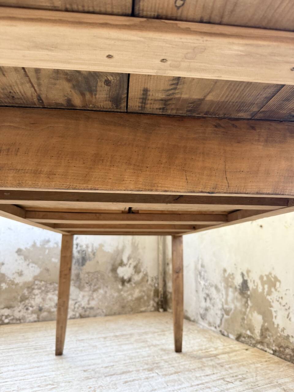 1950s pine and oak farmhouse table with multiple drawers