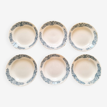 6 soup plates, iron earth, Longchamp, mid-20th century