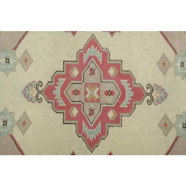 1970s Vintage Turkish Oushak Handmade Wool Cotton Cream Area Rug 150x205
