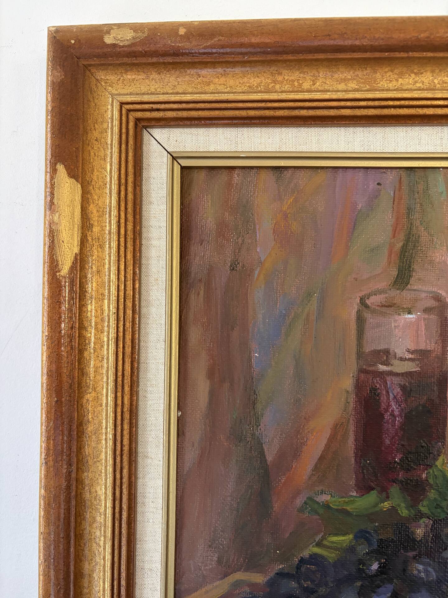 Russian still life with fruits and jug, oil on canvas signed 1986