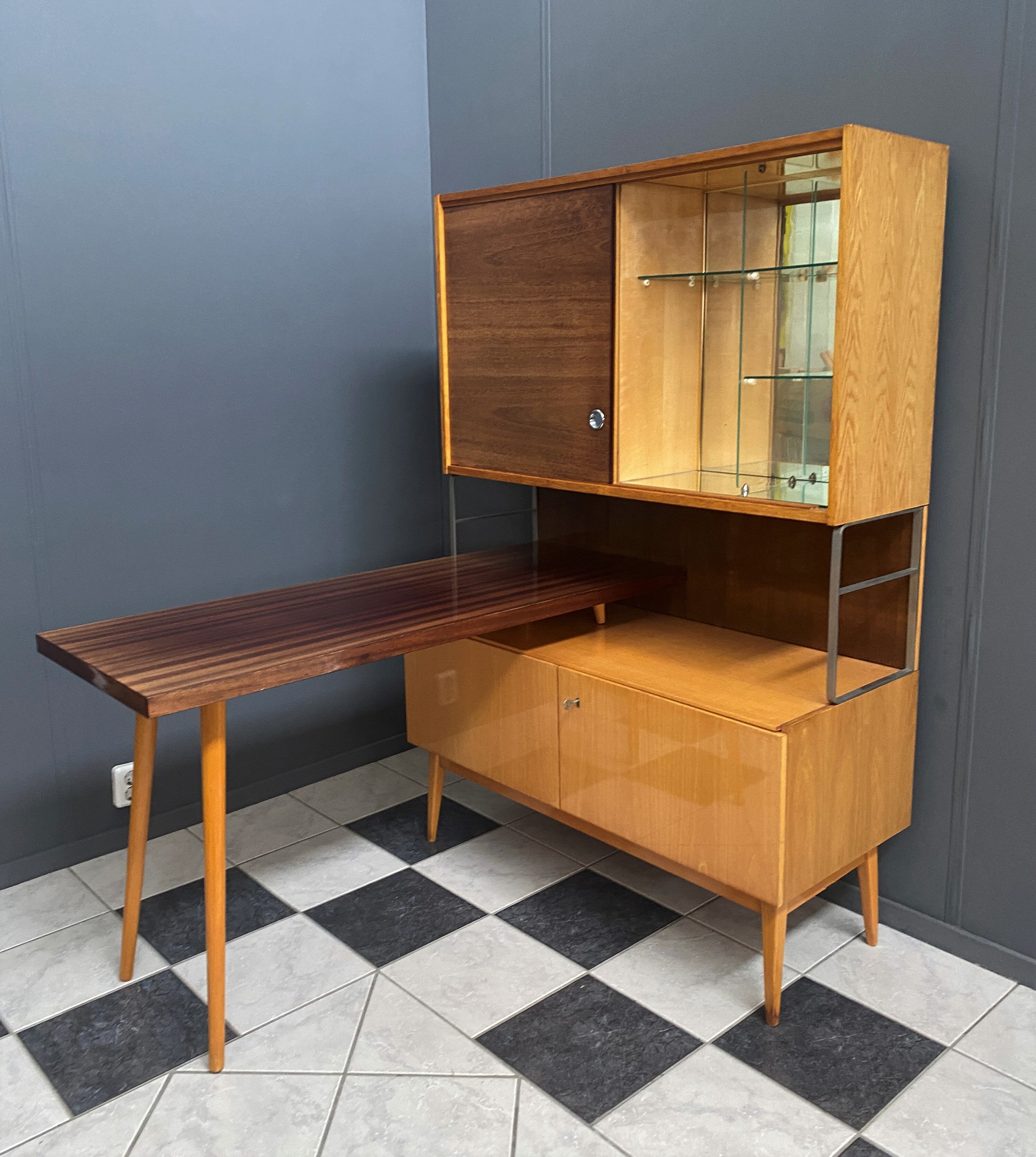 Jitona cabinet with desk two tone wood 1960s