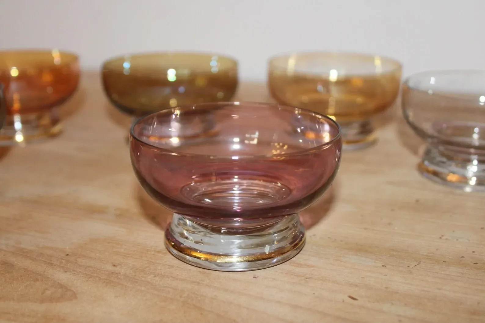 Set of 6 vintage multicoloured glass dessert bowls – 1970s