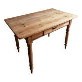 Dining table or antique French campaign desk with drawer, pine and beech, circa 1920–1930.