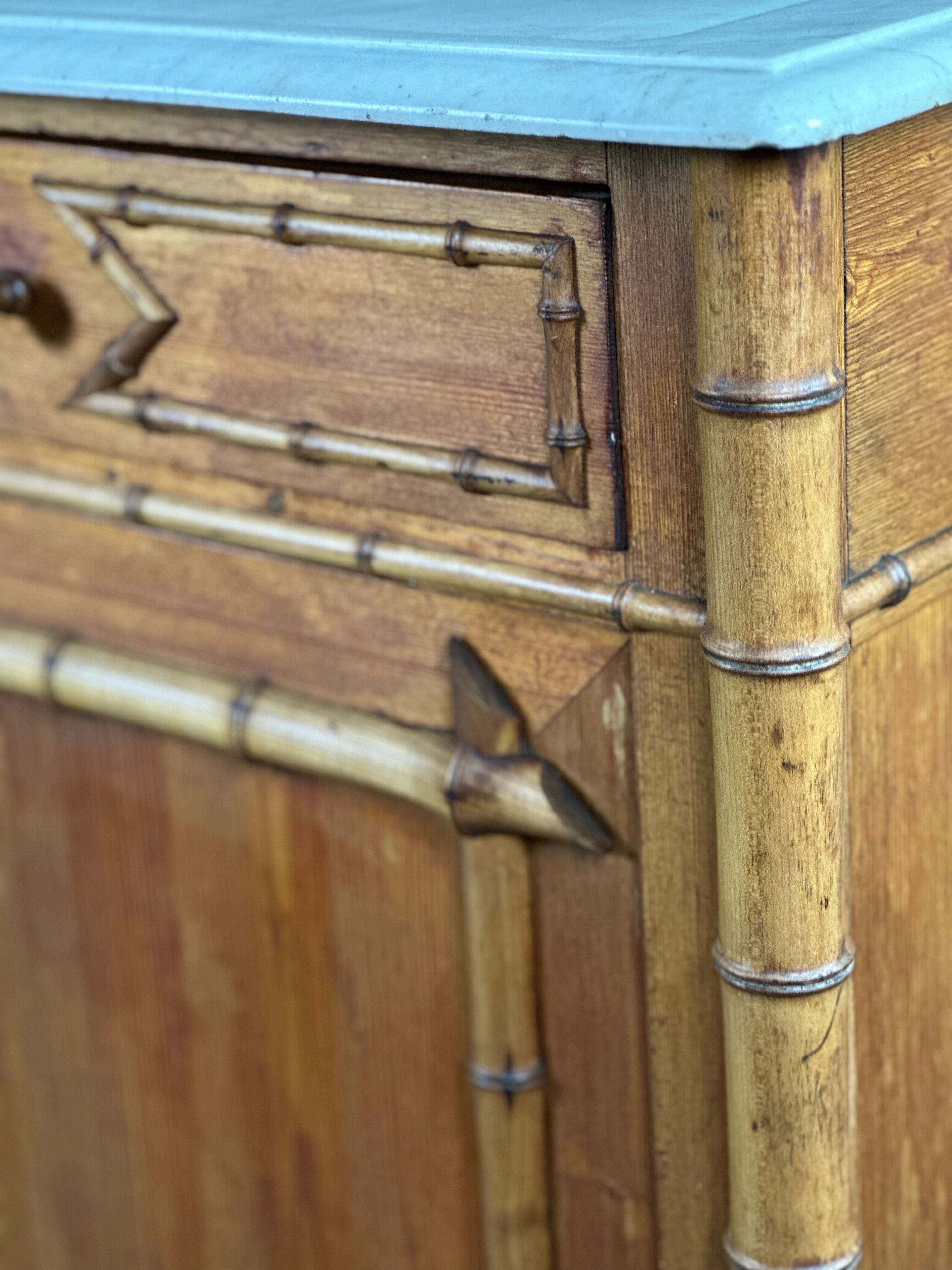 Bamboo-style pine sideboard and marble top early nineteenth century