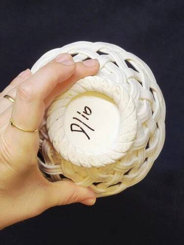 Set of Woven White Mediterranean Ceramics Basket + Bowl
