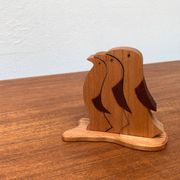 Vintage wooden penguin sculpture, set of 3.