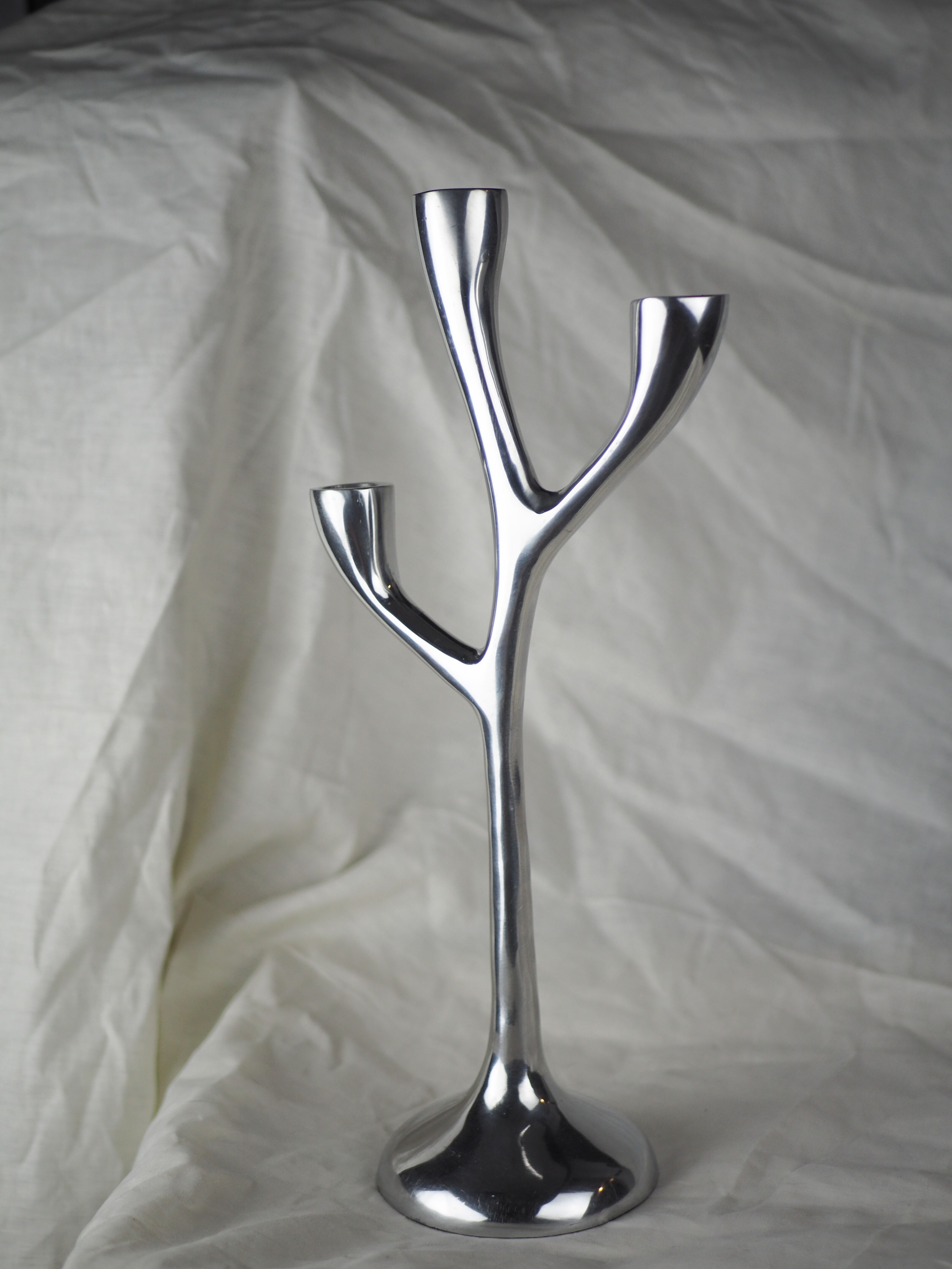Modern mid-century aluminum three-pointed candelabra