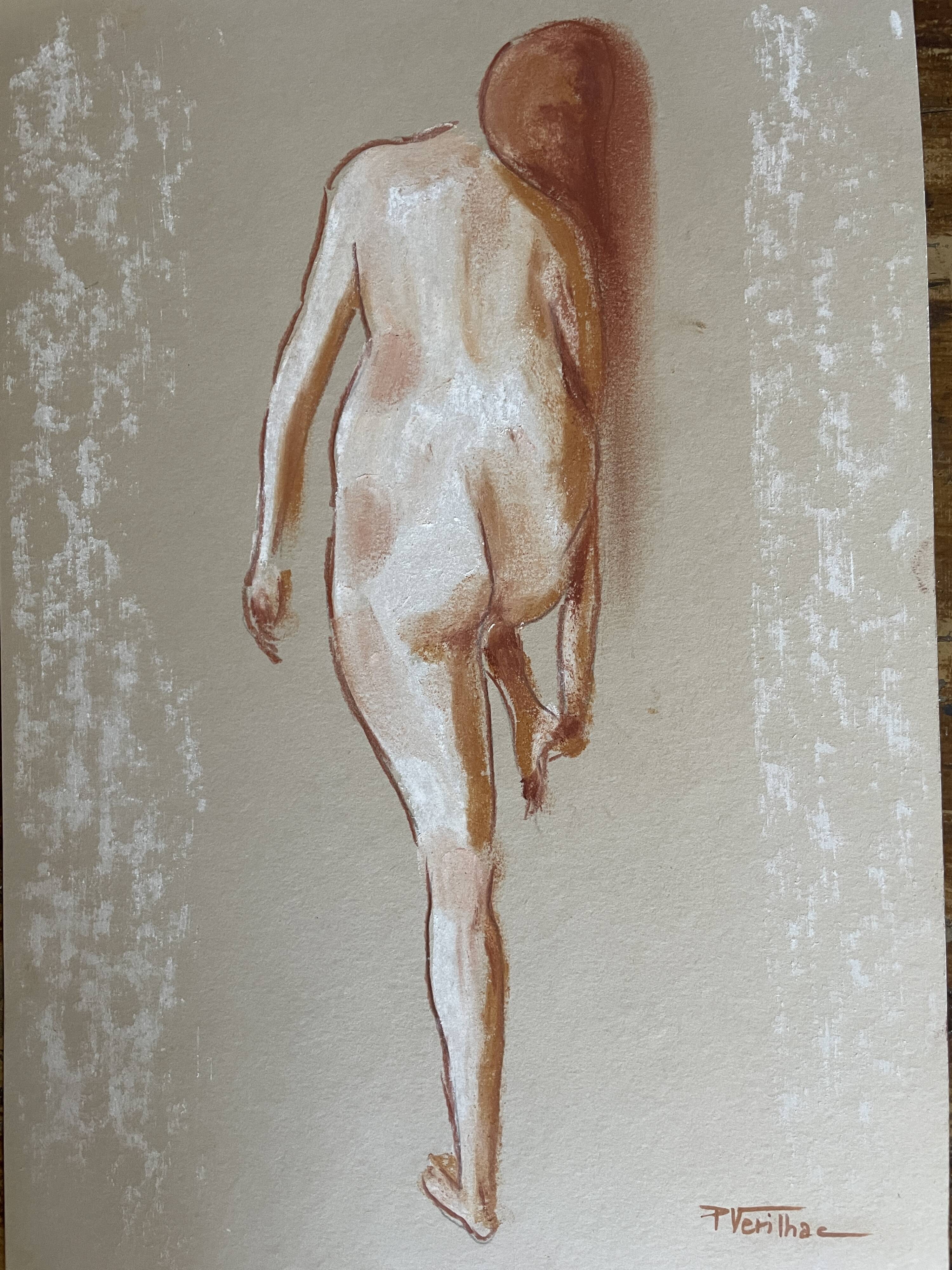 Signed pastel painting of a woman "light at the exit of the bath"
