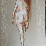 Tableau signé pastel portrait féminin « lumière à la sortie du bain »