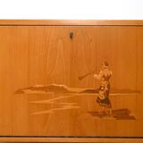 Scandinavian 1940s elm cabinet with inlay