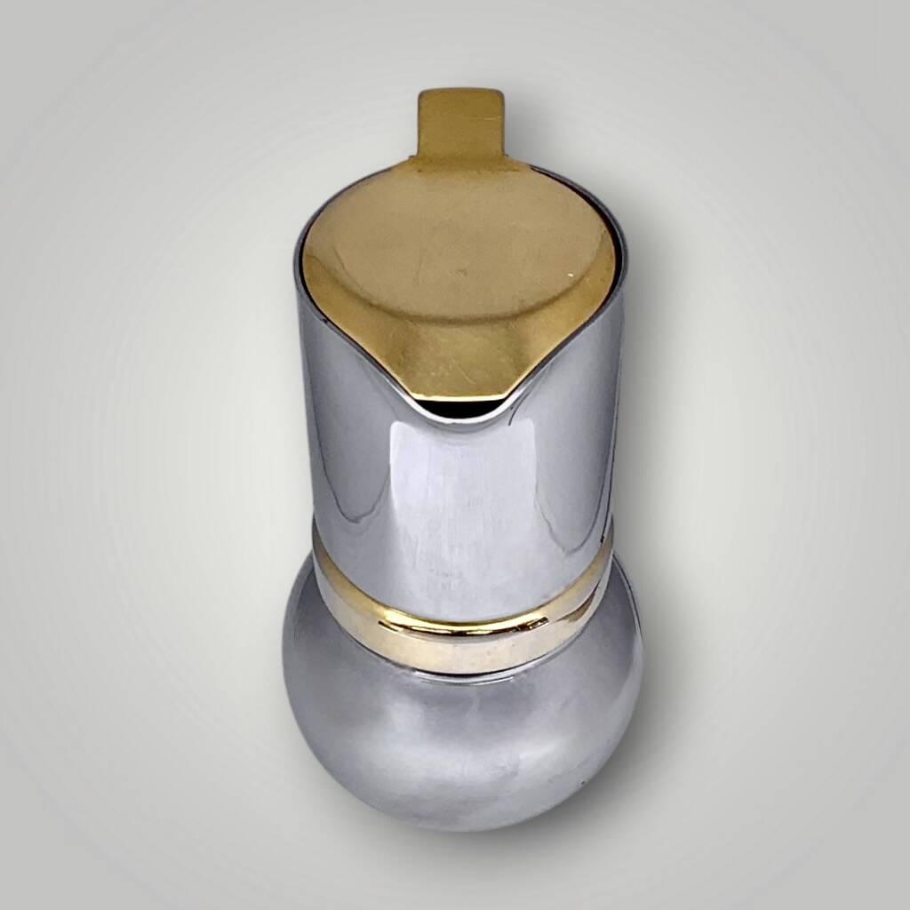 Antique Italian Stella coffee maker – size 2 – stainless steel and gold metal