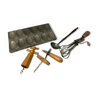 Vintage lot utensils kitchen madeleine corkscrew XXth