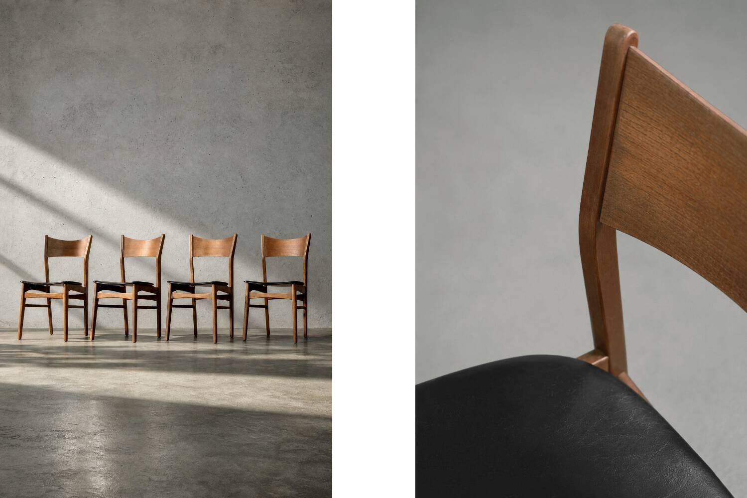 Ensemble de 4 chaises de salle à manger vintage mi-siècle danoise modernes en hêtre et teck.