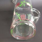 Carafe and four glasses in painted crystal, Hartzviller crystal factory, 1970