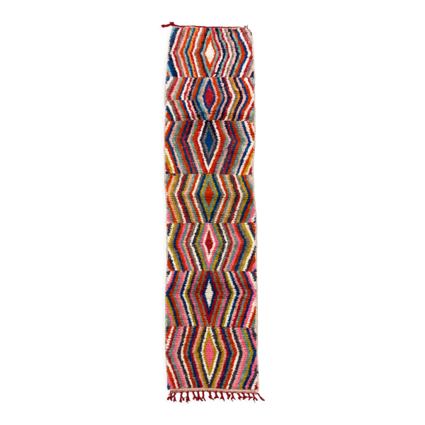 Tapis berbère marocain Boujaad couloir à losanges multicolores 336x80cm