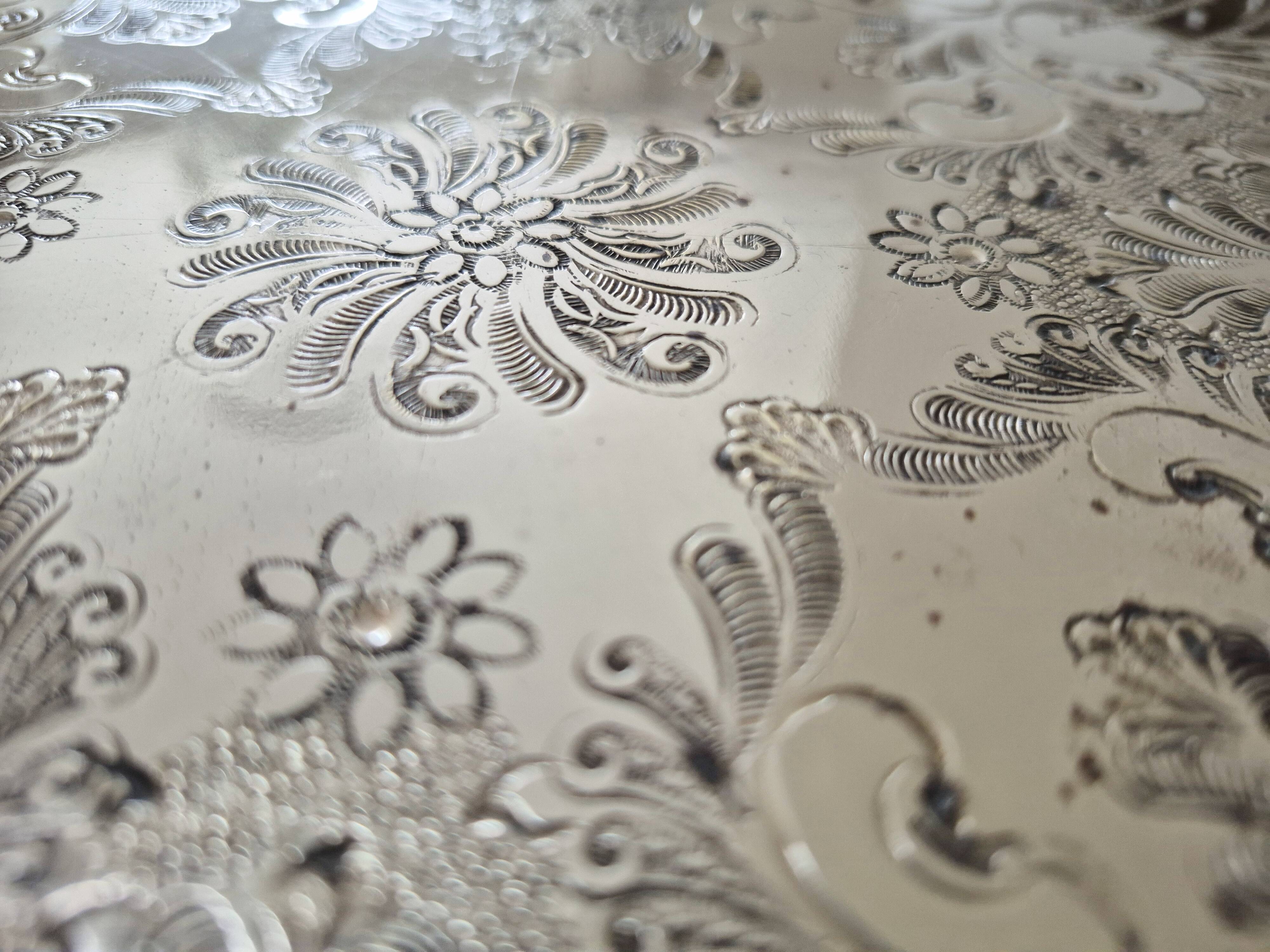 Oval silver-plated metal serving dish