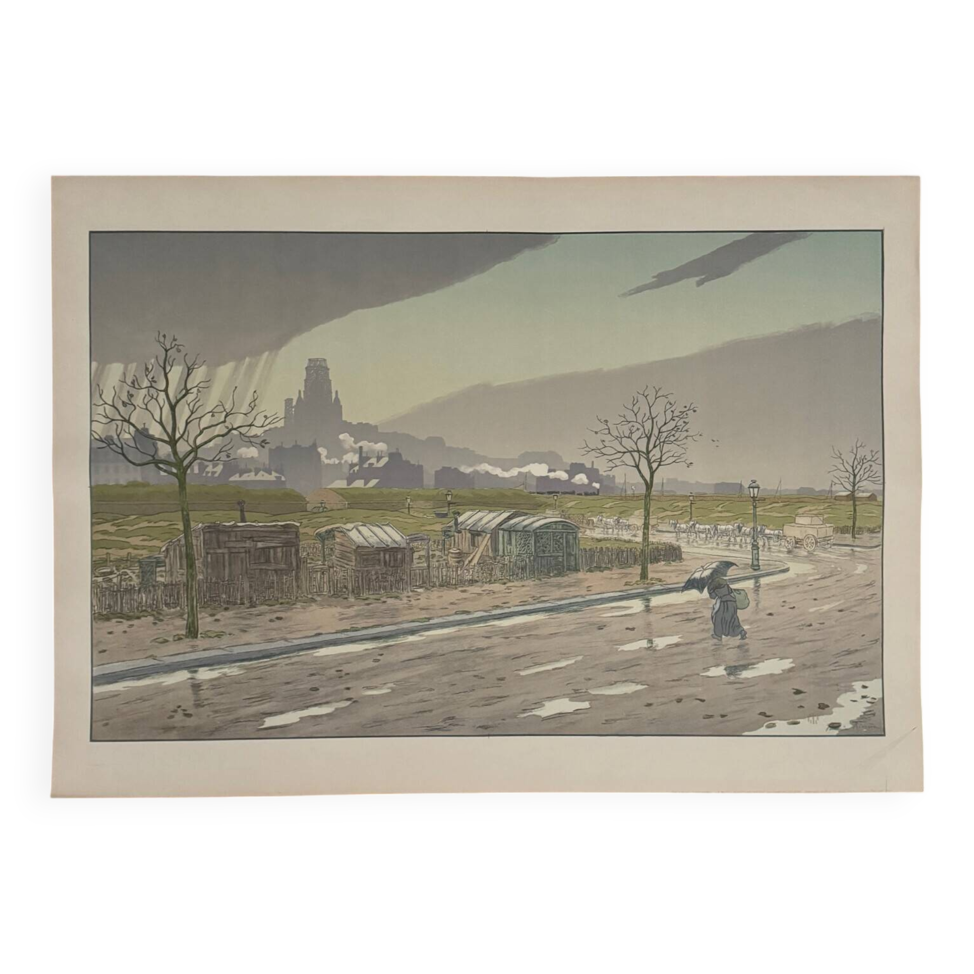 Lithograph by Henri Rivière The Butte Montmartre viewed from the Fortifications