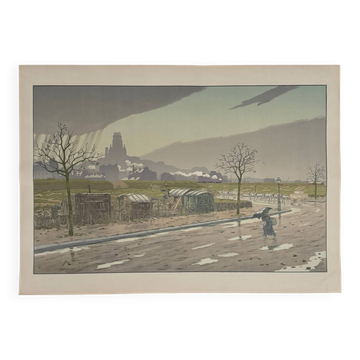 Lithograph by Henri Rivière The Butte Montmartre viewed from the Fortifications