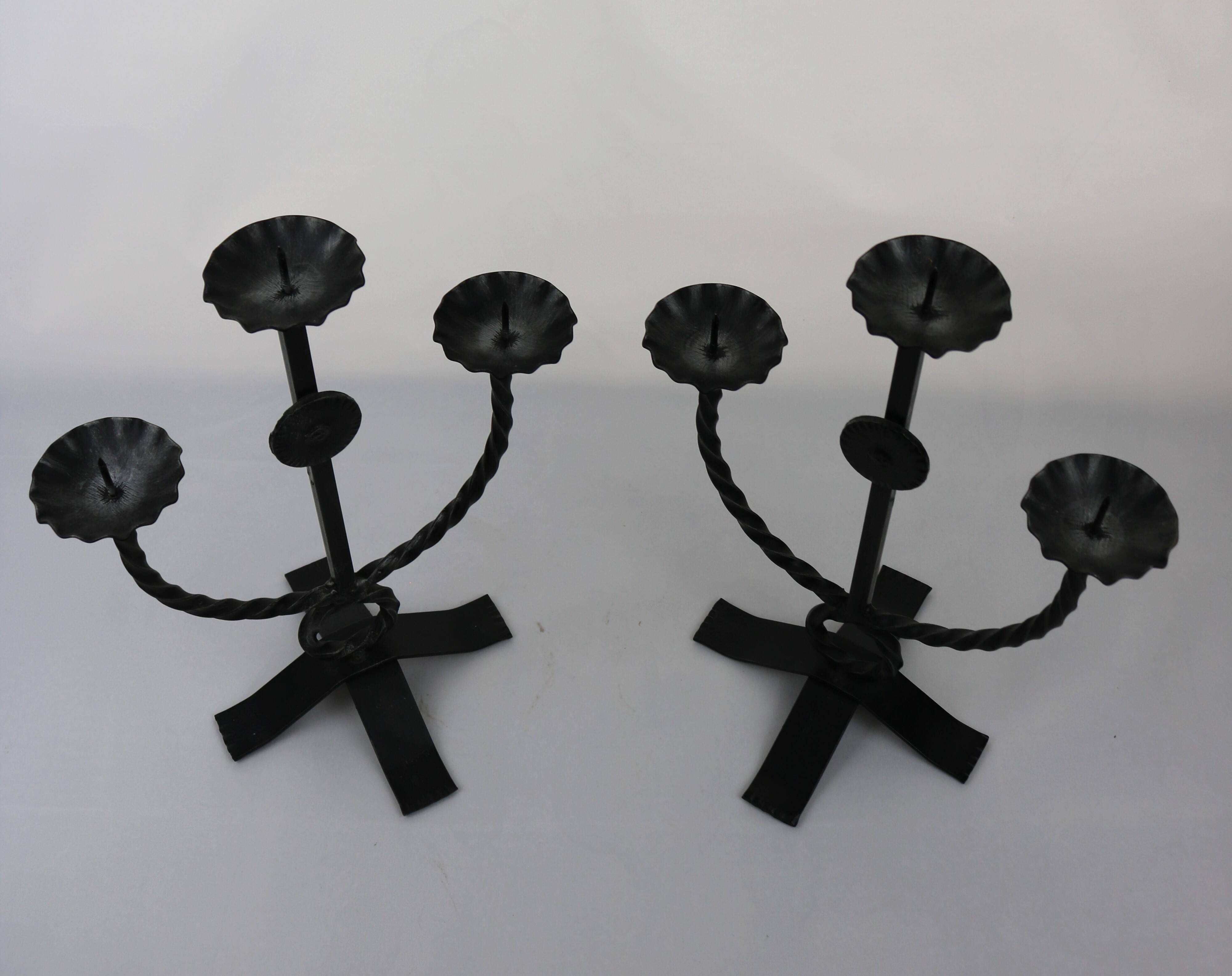 Brutalist style wrought iron candlesticks
