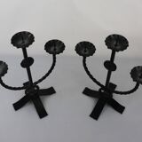 Brutalist style wrought iron candlesticks