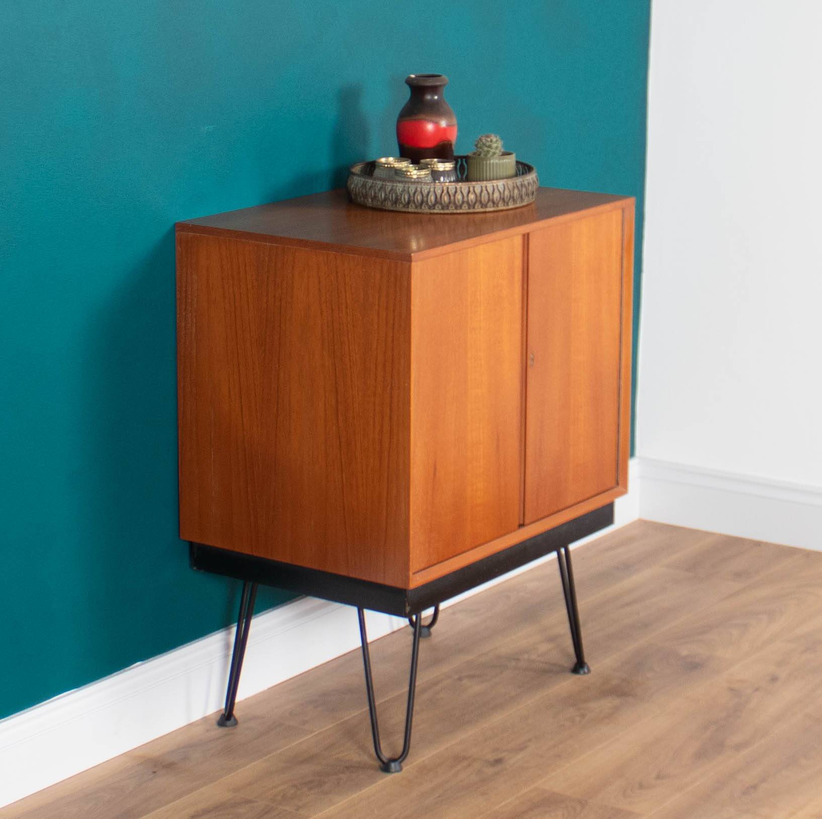 Retro Teak 1960s Record Cabinet On Hairpin Legs