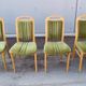 Set of 4 vintage Scandinavian chairs in light wood and green velvet.