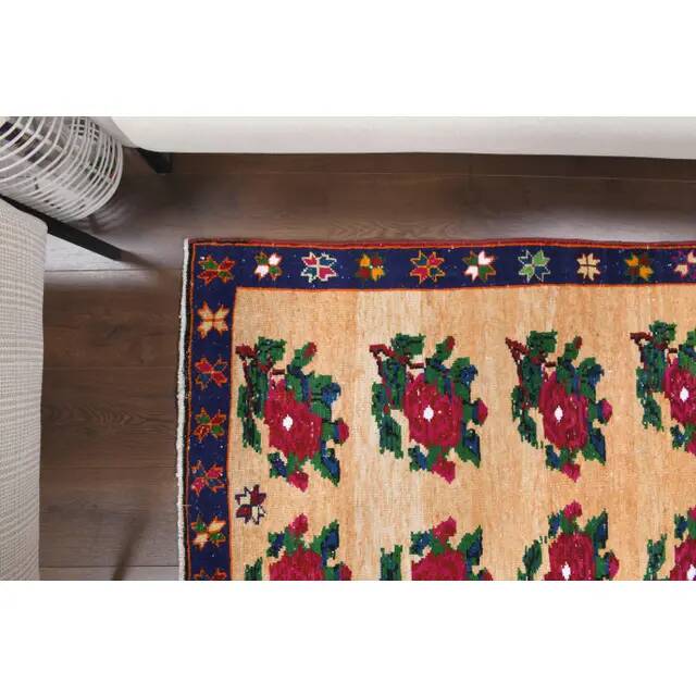 1970s Vintage Turkish Oushak Handmade Wool Cotton Orange Area Rug 102x155