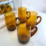 4 mugs/ mugs in vintage blown amber glass