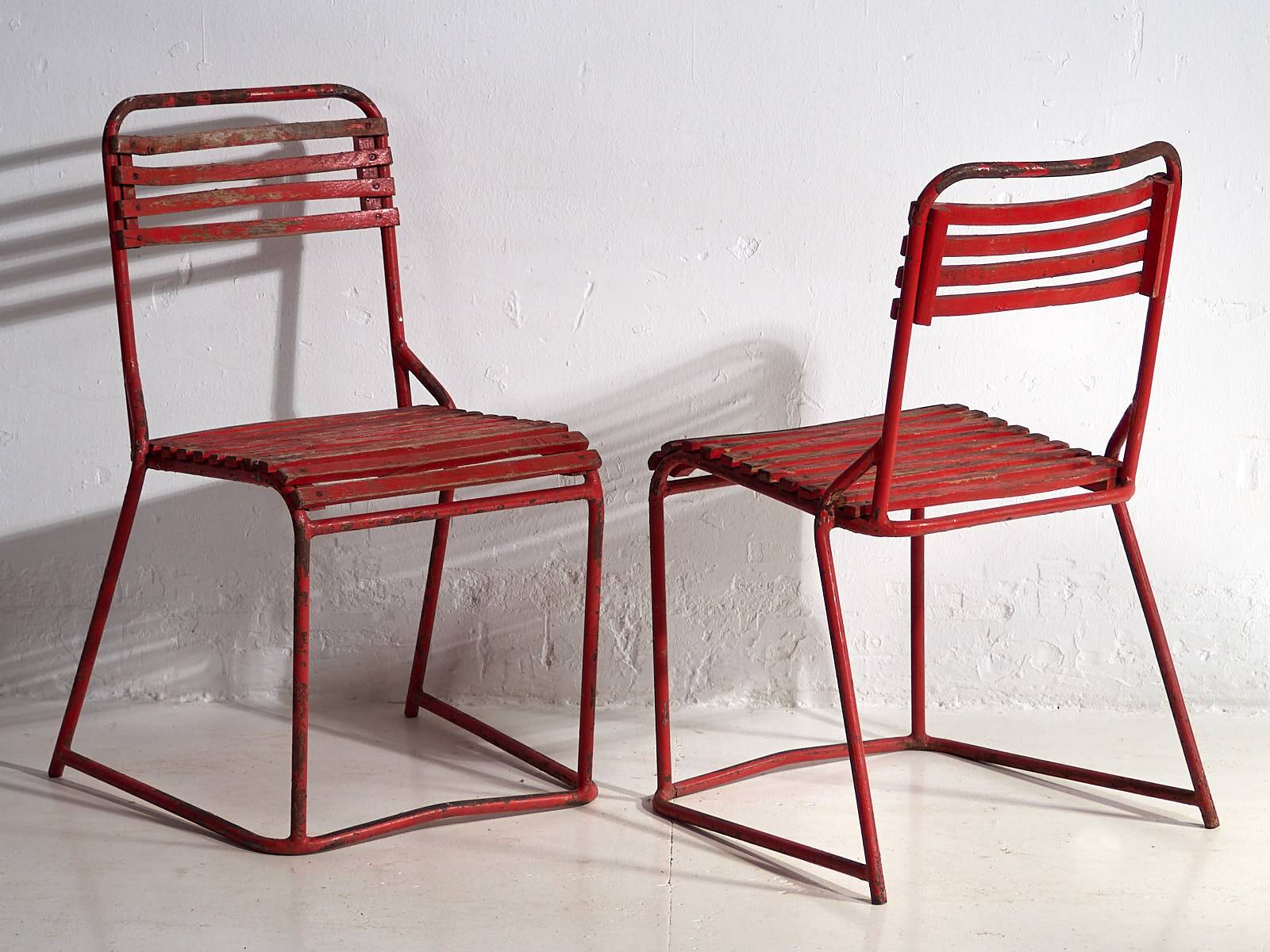 Antique red garden chairs (c.1920). Set of 4 pieces #37