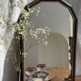 Petit miroir arrondi, cadre en bois, encadrement doré H49,5