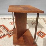 Modernist side table Art Deco Walnut and chromed steel