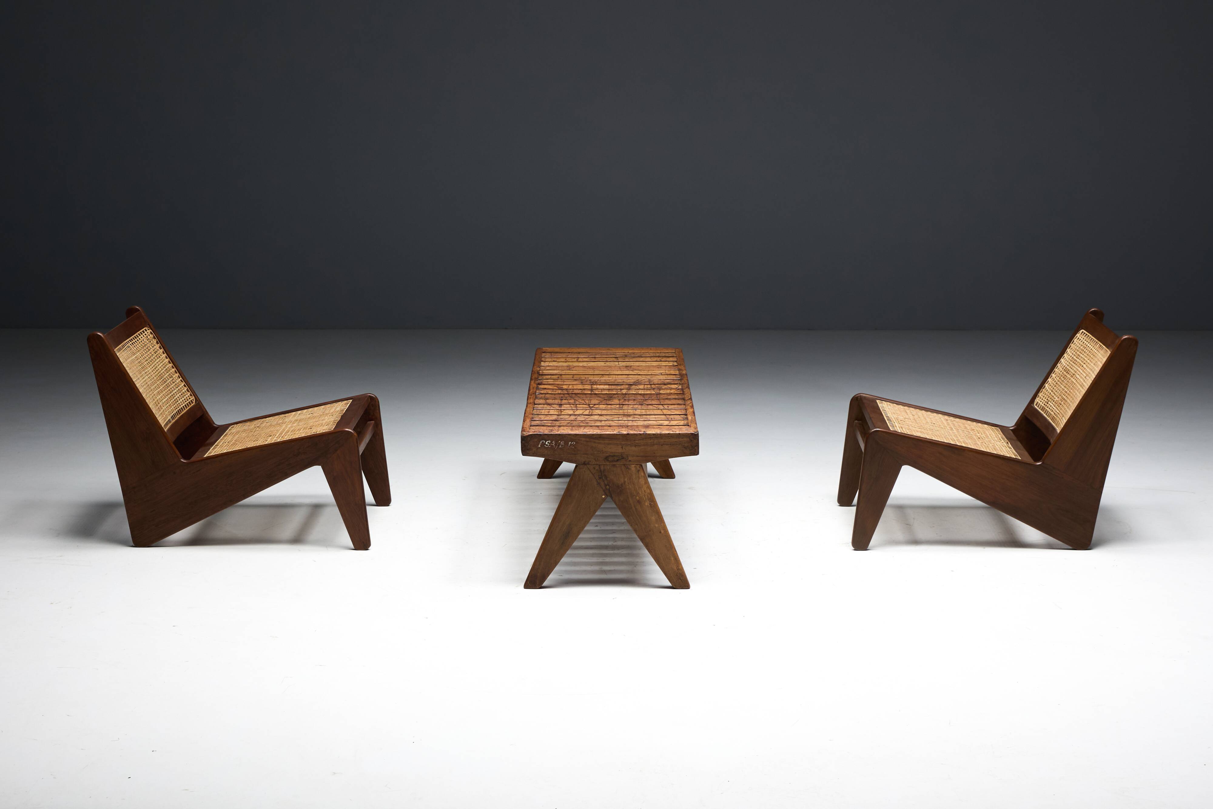 Solid Teak Slatted Bench by Pierre Jeanneret, India, 1950s