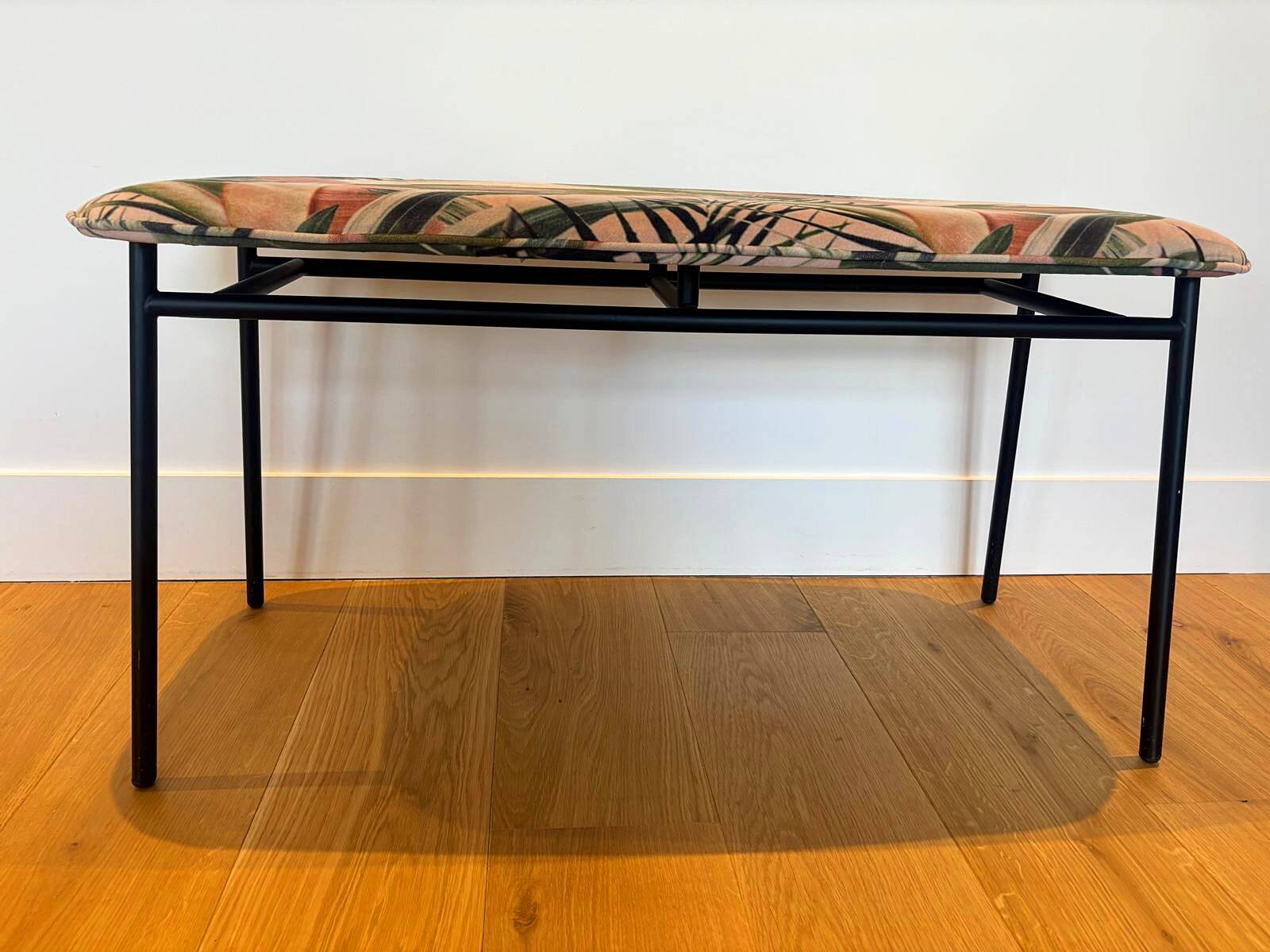 Calligaris bench in tropical patterned fabric