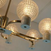 1960s mid century HANGING LAMP chrome metal chandelier with 8 glass shades