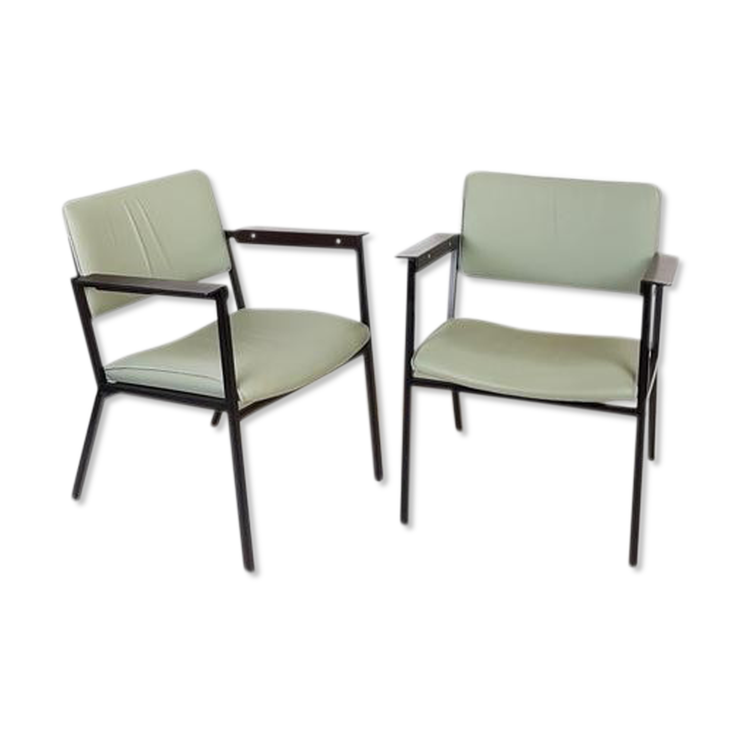 Set of 2 armchairs in imitation mint green leather
