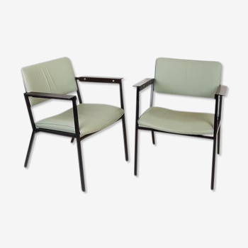 Set of 2 armchairs in imitation mint green leather