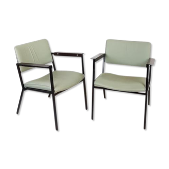 Set of 2 armchairs in imitation mint green leather