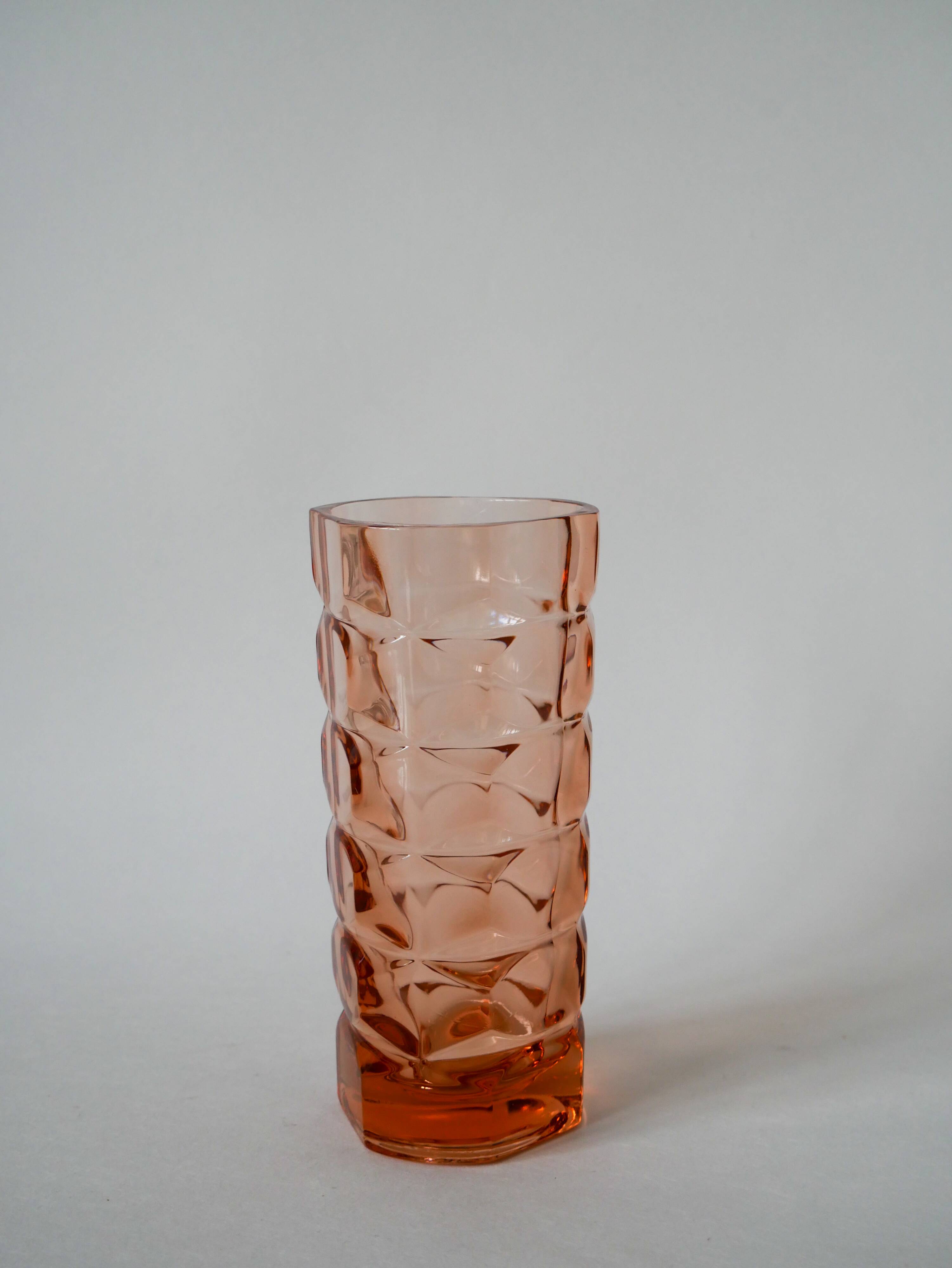 faceted pink glass vase 1950